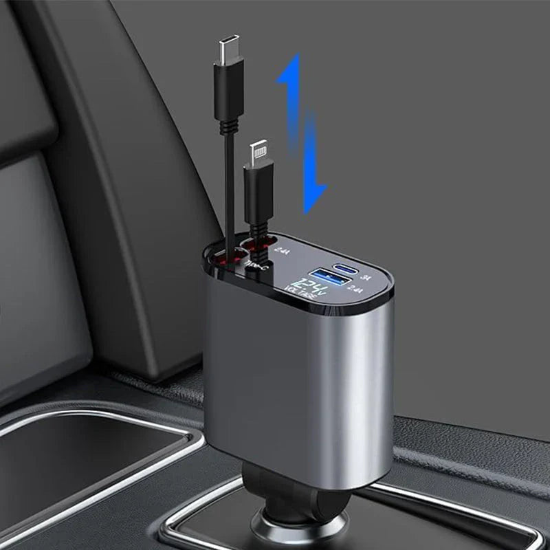 SMARTUNO™ 4 in 1 Retractable cables 2 Type C and iOS Fast Charging Car Phone Charger
