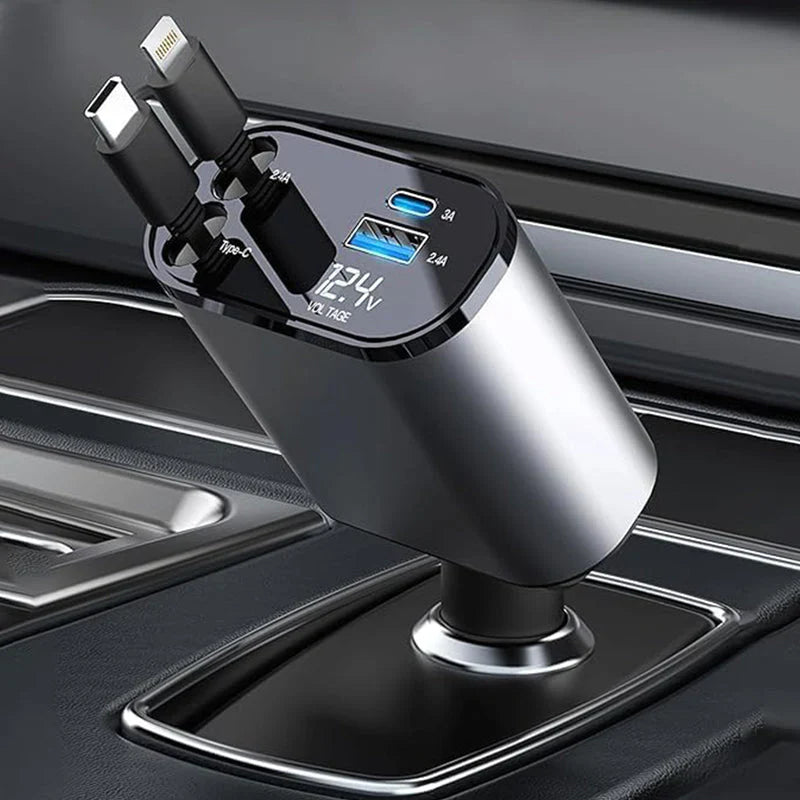SMARTUNO™ 4 in 1 Retractable cables 2 Type C and iOS Fast Charging Car Phone Charger