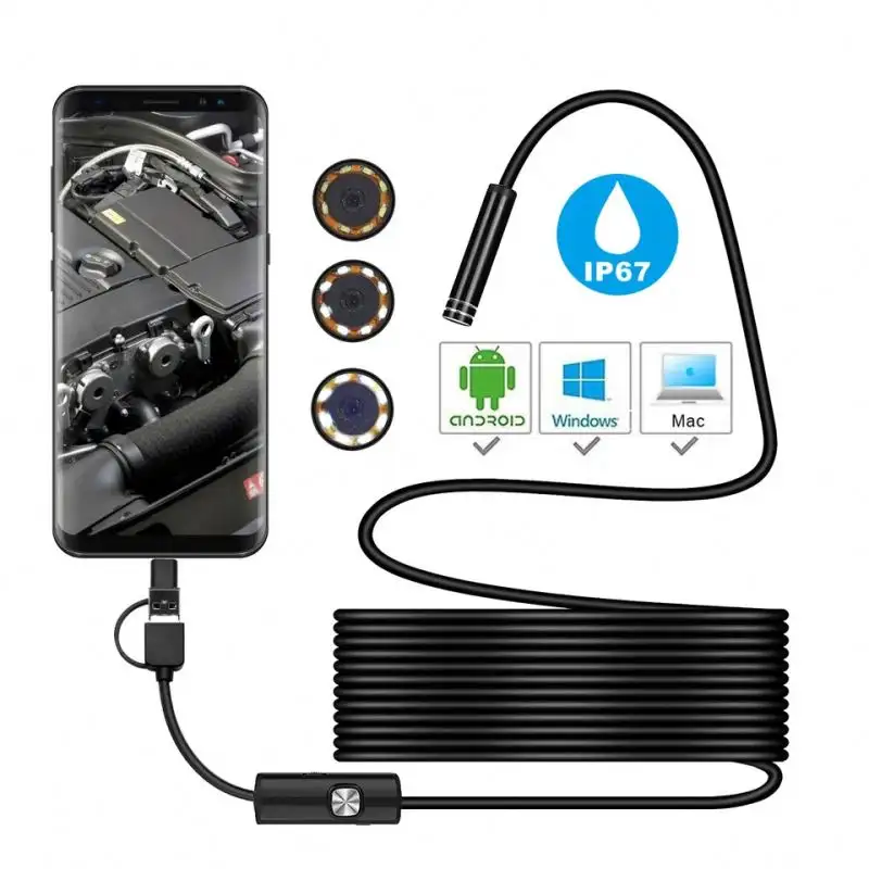 SMARTUNO™ 3-in-1 Endoscope Camera, Inspection Camera, Waterproof IP67, 6 LED, USB, Type-C & Android/PC