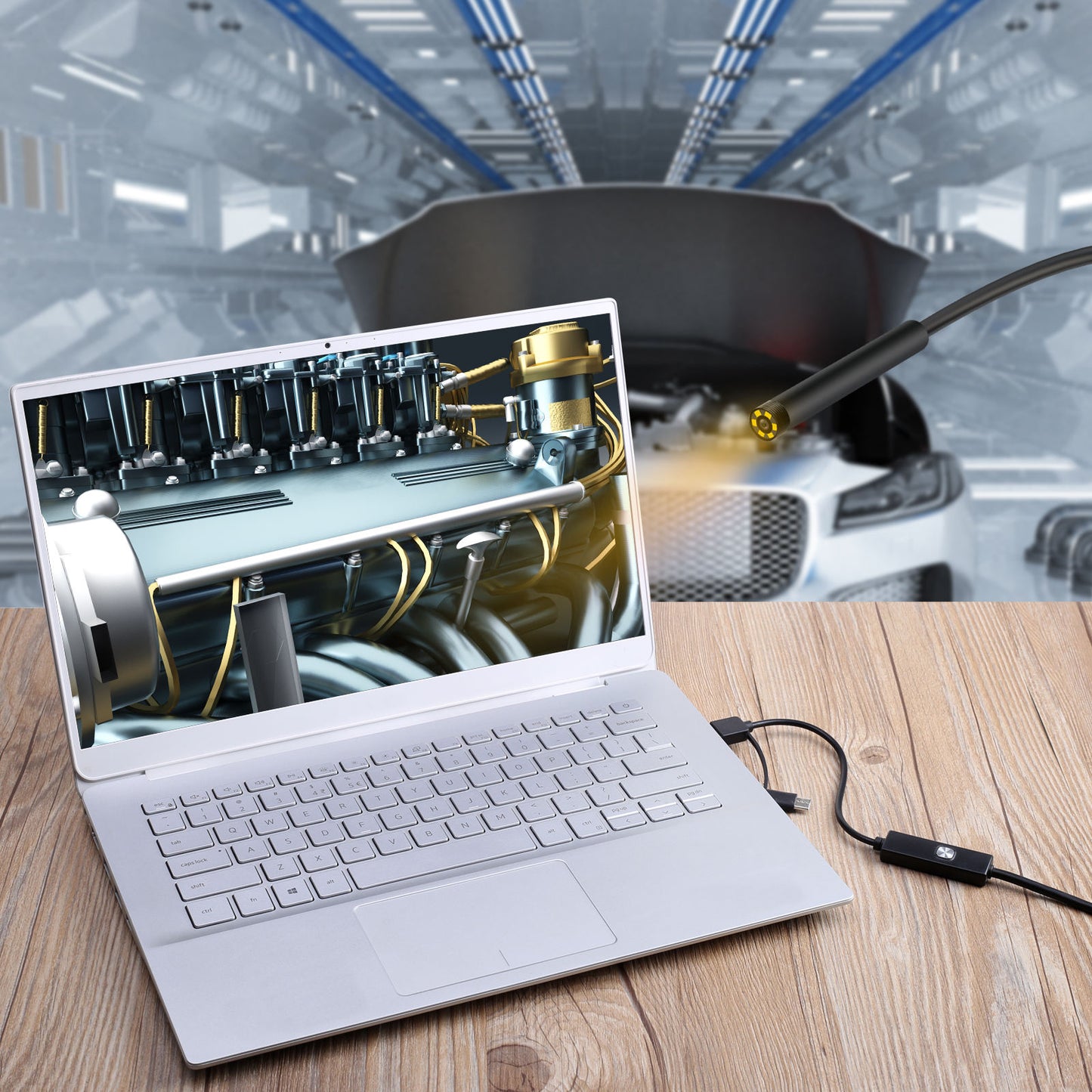 SMARTUNO™ 3-in-1 Endoscope Camera, Inspection Camera, Waterproof IP67, 6 LED, USB, Type-C & Android/PC