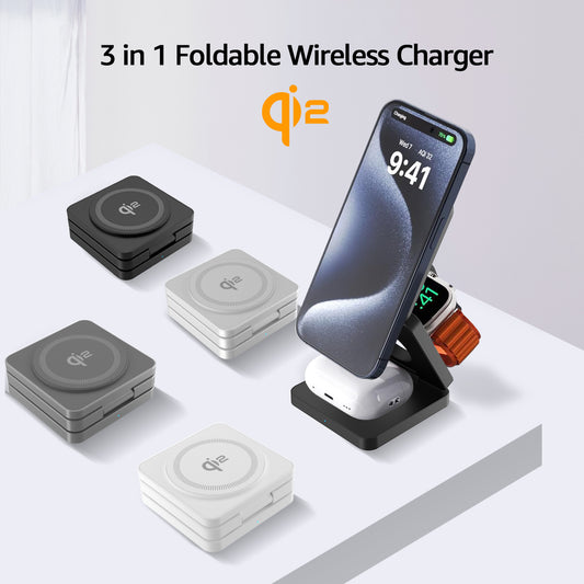 SMARTUNO™ Trifold 3-in-1 MagSafe Qi2 Fast Wireless Charger Stand for iPhone, AirPods, iWatch & Other Qi2-Enabled Devices