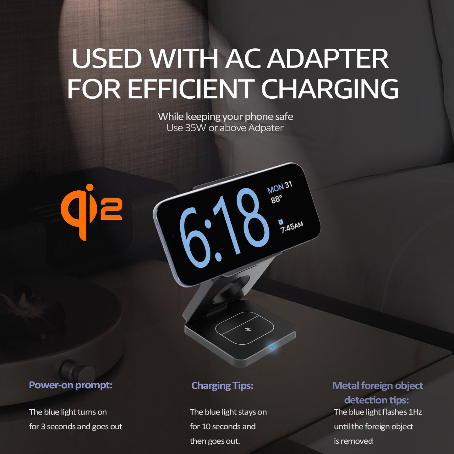 SMARTUNO™ Trifold 3-in-1 MagSafe Qi2 Fast Wireless Charger Stand for iPhone, AirPods, iWatch & Other Qi2-Enabled Devices