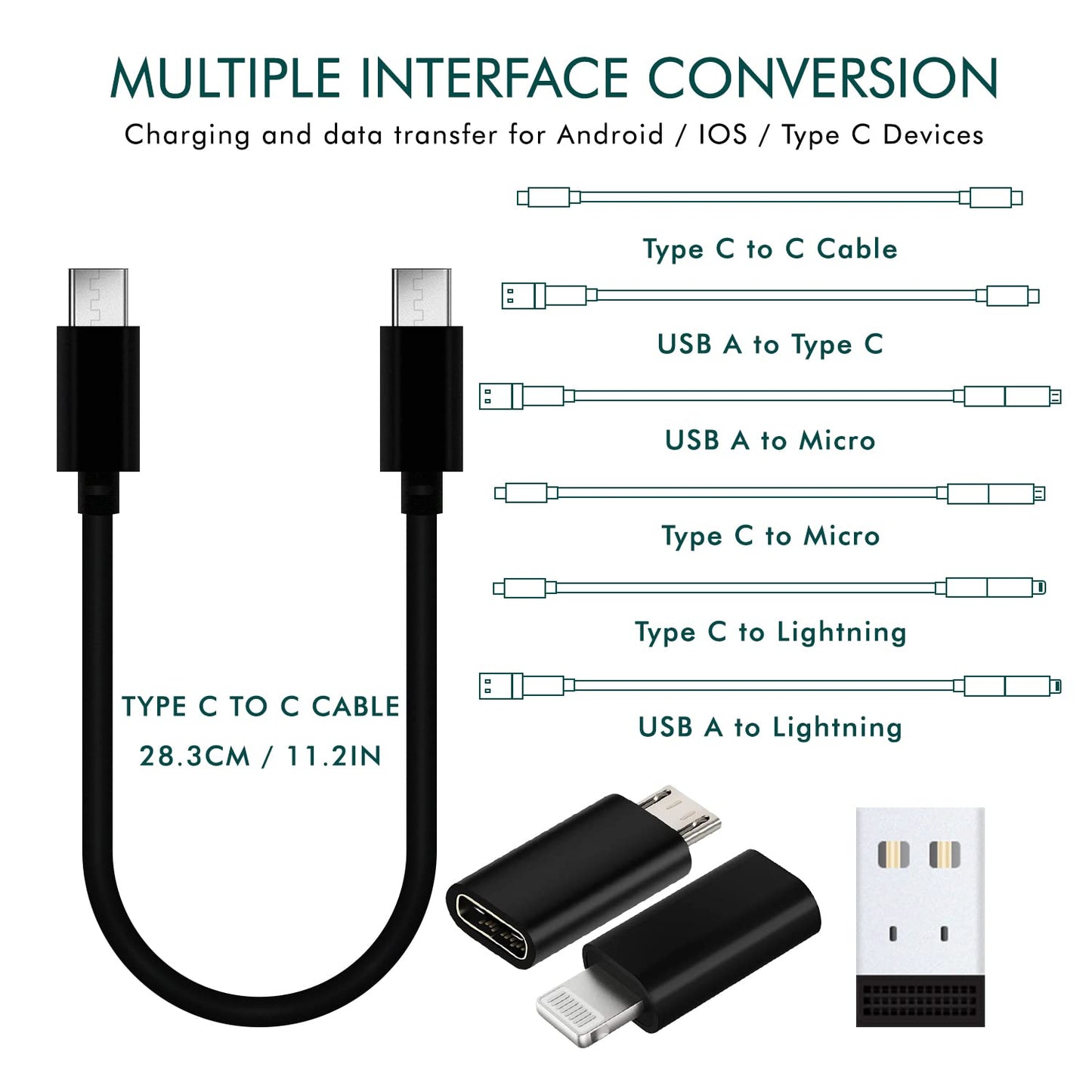 All in One 60W USB C to C Fast Charging Travel Cable Set Type C,Lightening and Micro USB Port Inbuilt Mobile Stand Compatible with iPhone,iPad,Samsung,OnePlus,Mi,Oppo,Vivo,iQOO (All in 1,Black)