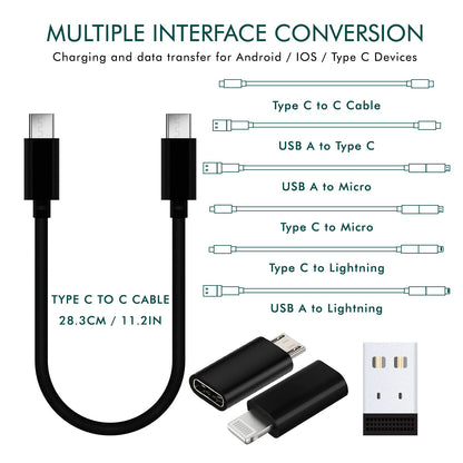 All in One 60W USB C to C Fast Charging Travel Cable Set Type C,Lightening and Micro USB Port Inbuilt Mobile Stand Compatible with iPhone,iPad,Samsung,OnePlus,Mi,Oppo,Vivo,iQOO (All in 1,Black)