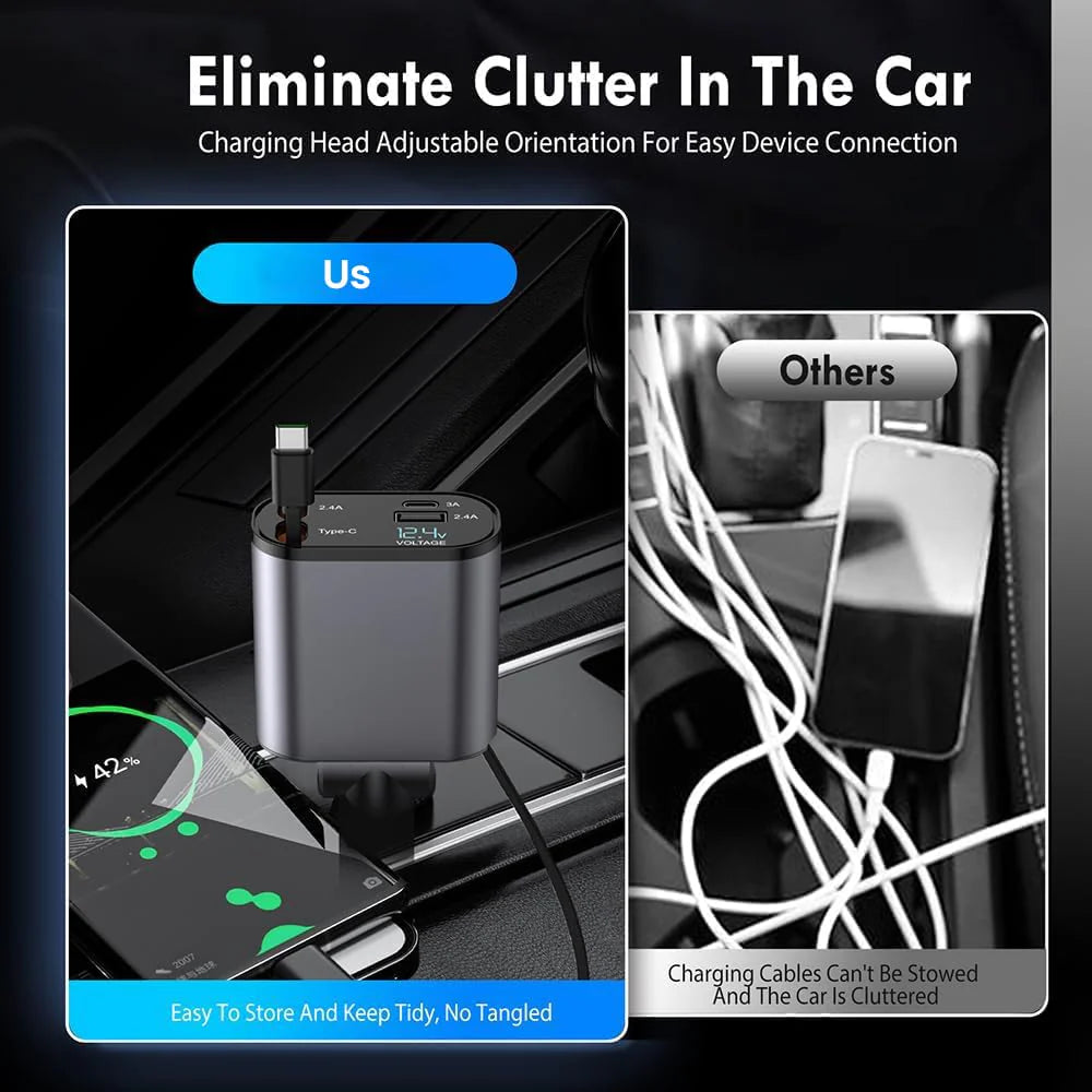 Smarte | 4 in 1 Retractable cables 2 Type C and iOS Fast Charging Car Phone Charger