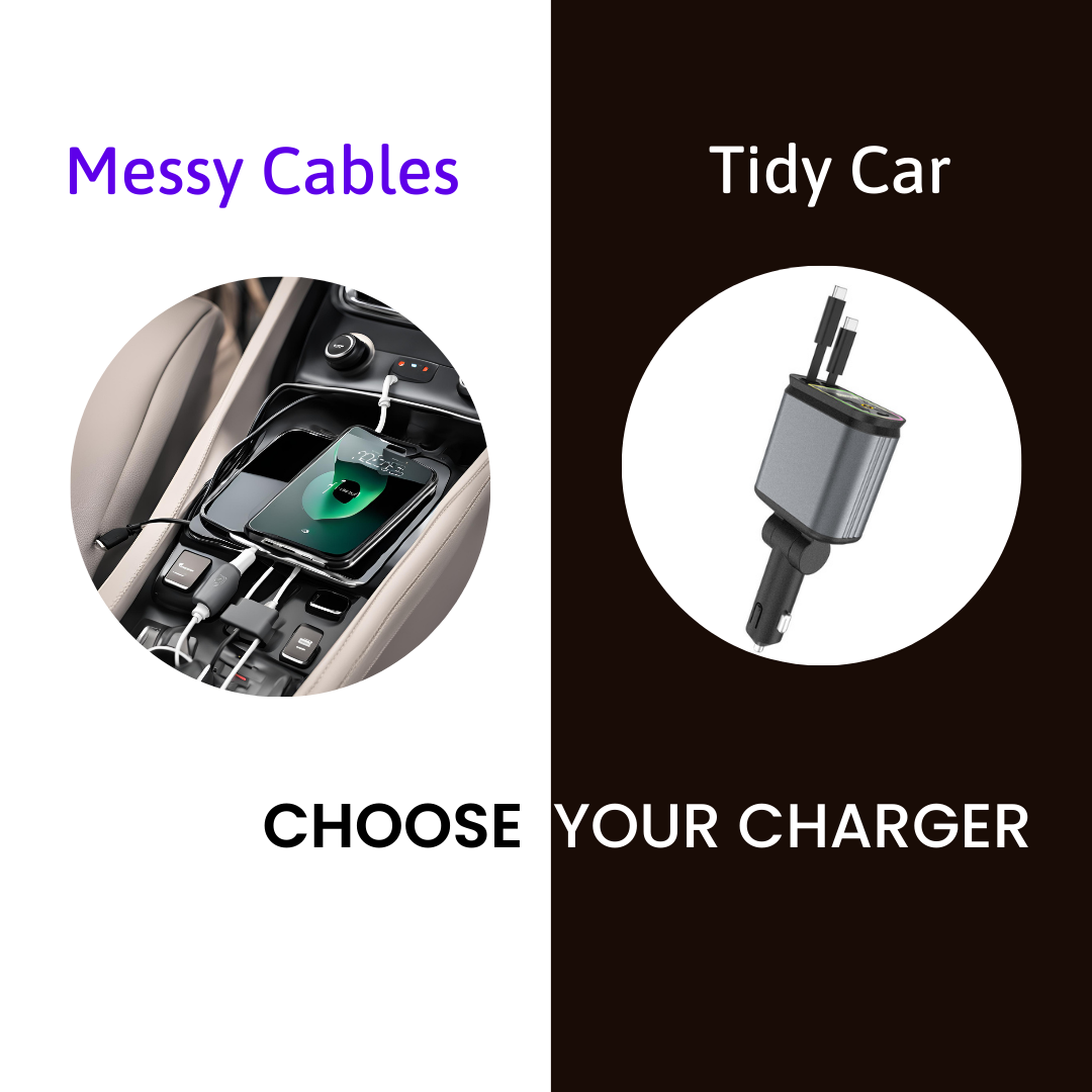 Smarte | 4 in 1 Retractable cables 2 Type C and iOS Fast Charging Car Phone Charger