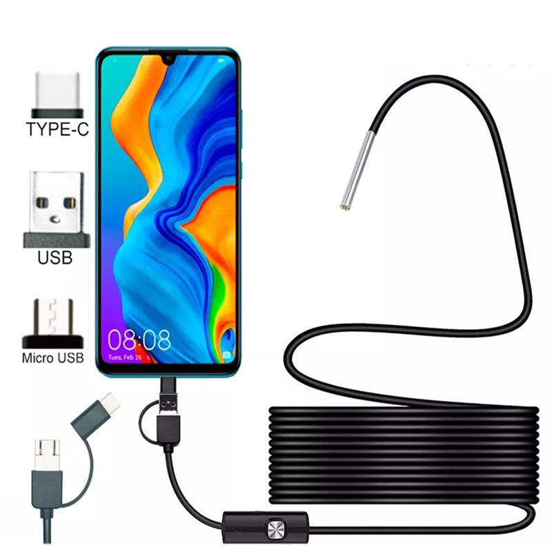 SMARTUNO™ 3-in-1 Endoscope Camera, Inspection Camera, Waterproof IP67, 6 LED, USB, Type-C & Android/PC